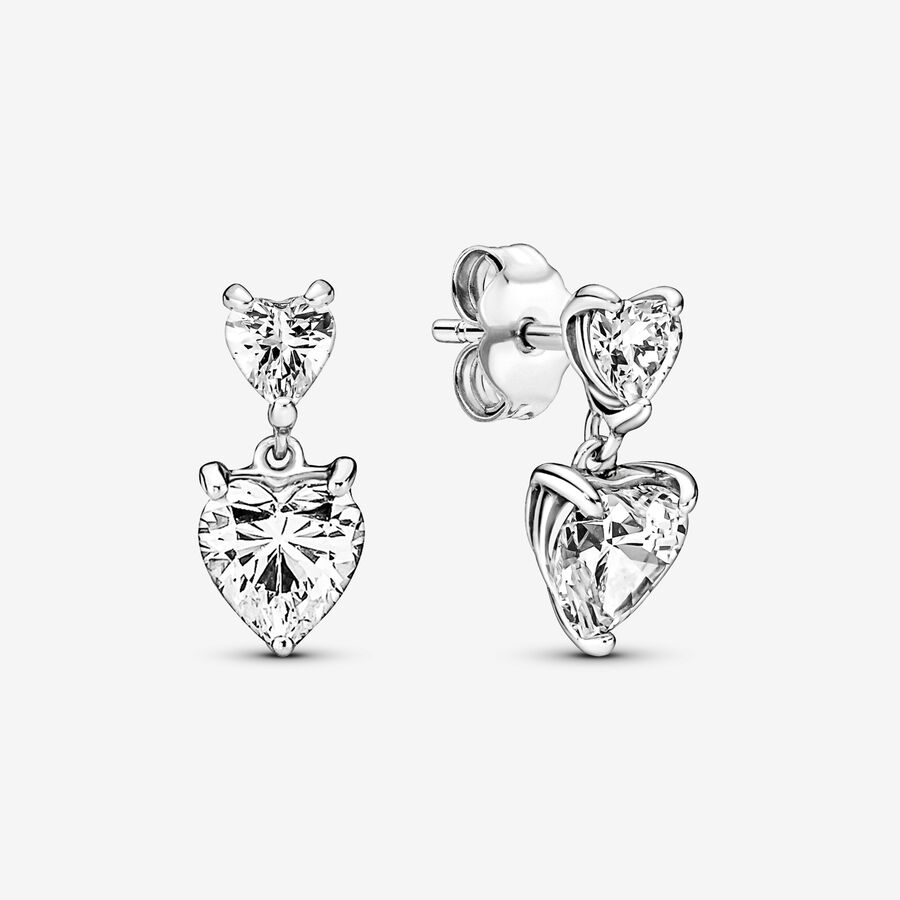 Double Heart Sparkling Stud Earrings image number 0