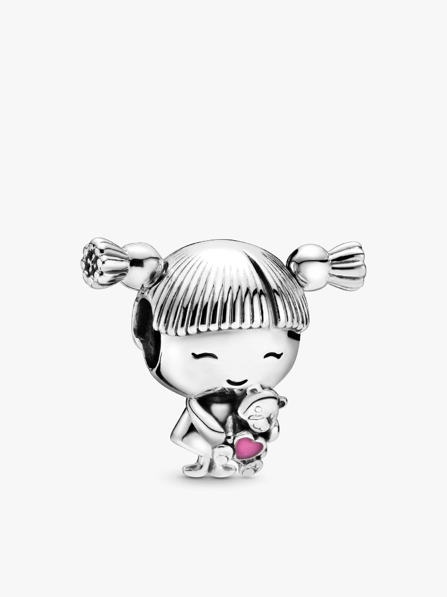 Girl silver charm with pink enamel