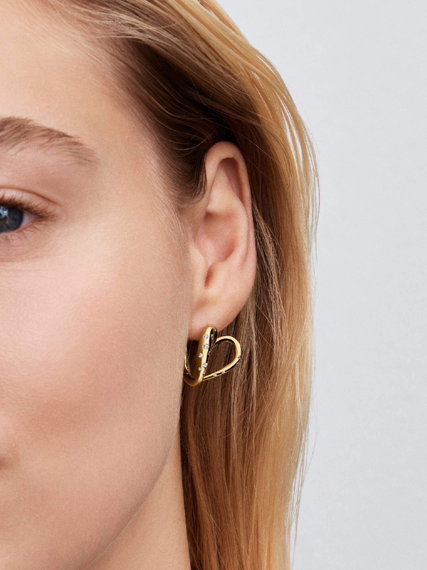 Organically Shaped Stone-Set Heart Hoop Earrings 