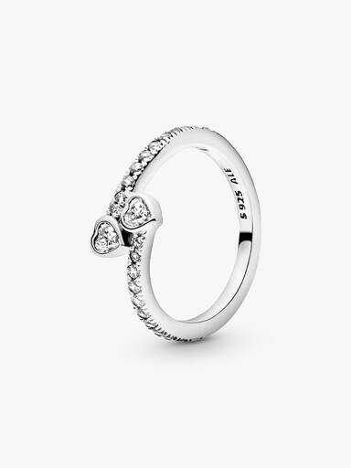 Hearts silver ring with clear cubic zirconia