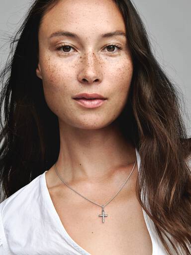 Cross silver pendant with clear cubic zirconia