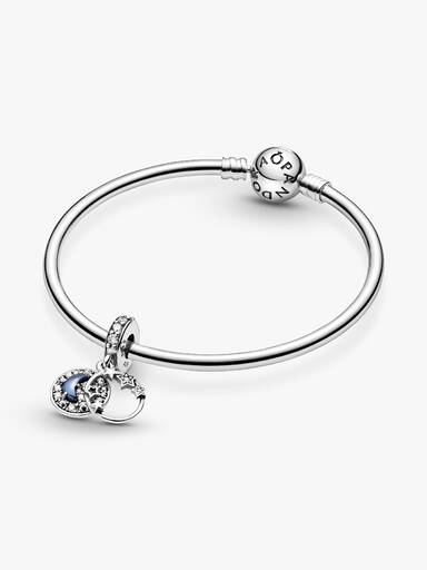 Blue Night Sky Crescent Moon & Stars Dangle Charm