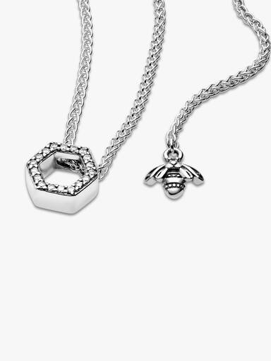 Hexagon sterling silver collier with clear cubic zirconia