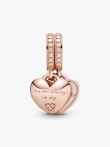 Mother & daughter 14k rose gold-plated split dangle with silver enamel and clear cubic zirconia