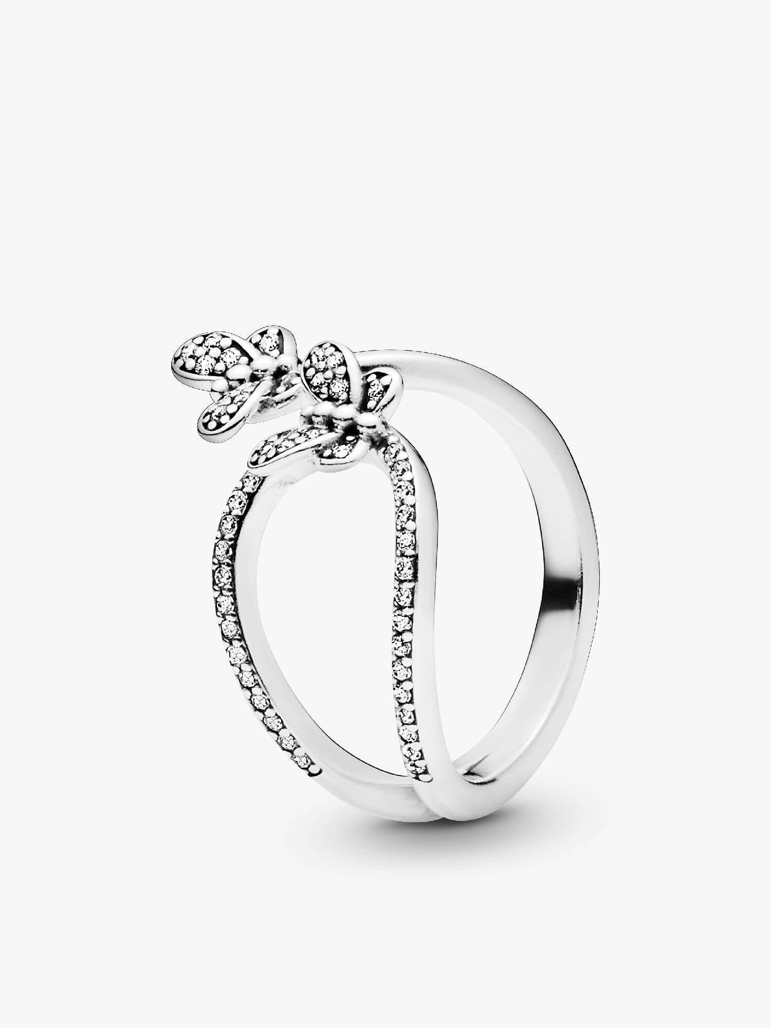 Butterfly silver open ring with clear cubic zirconia