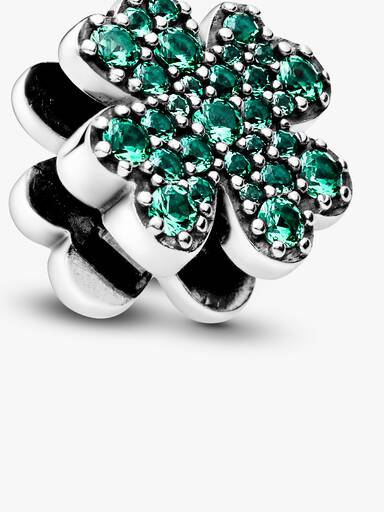 Clover sterling silver clip charm with royal green crystal