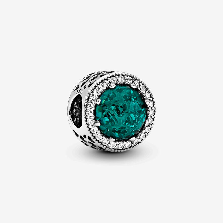 Abstract silver charm with sea green crystal and clear cubic zirconia image number 0