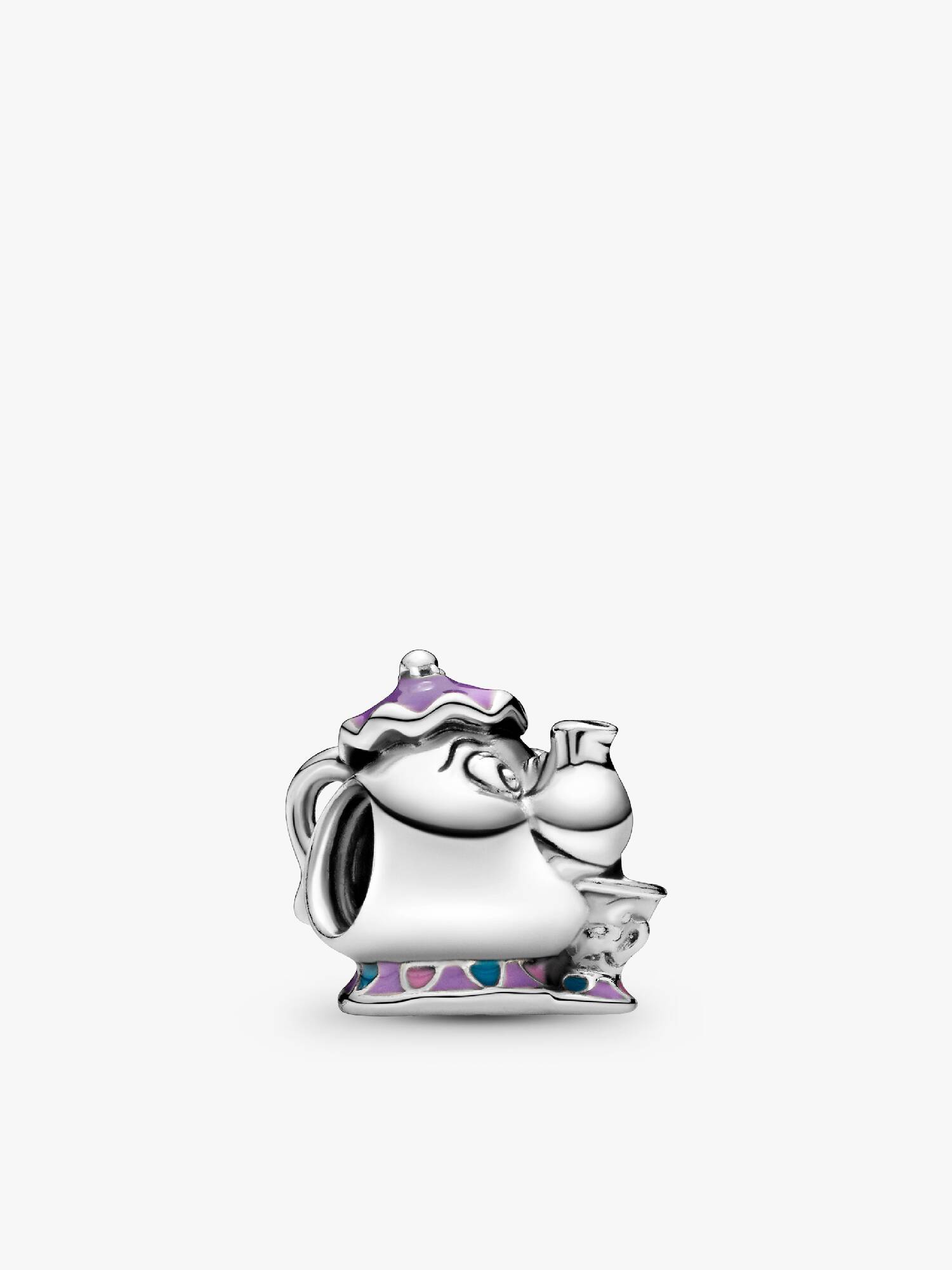 Disney Mrs. Potts and Chip silver charm with purple, pink and blue enamel