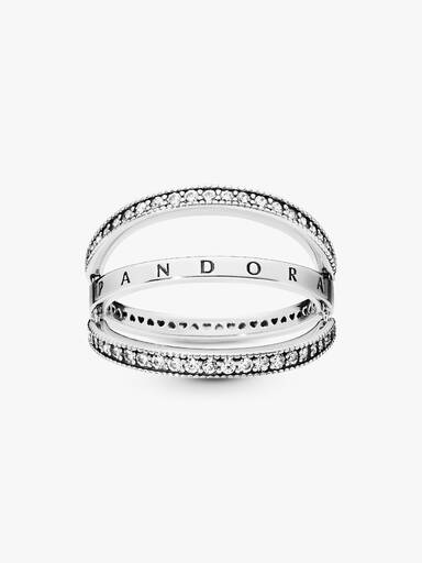 PANDORA logo reversible silver ring with clear cubic zirconia