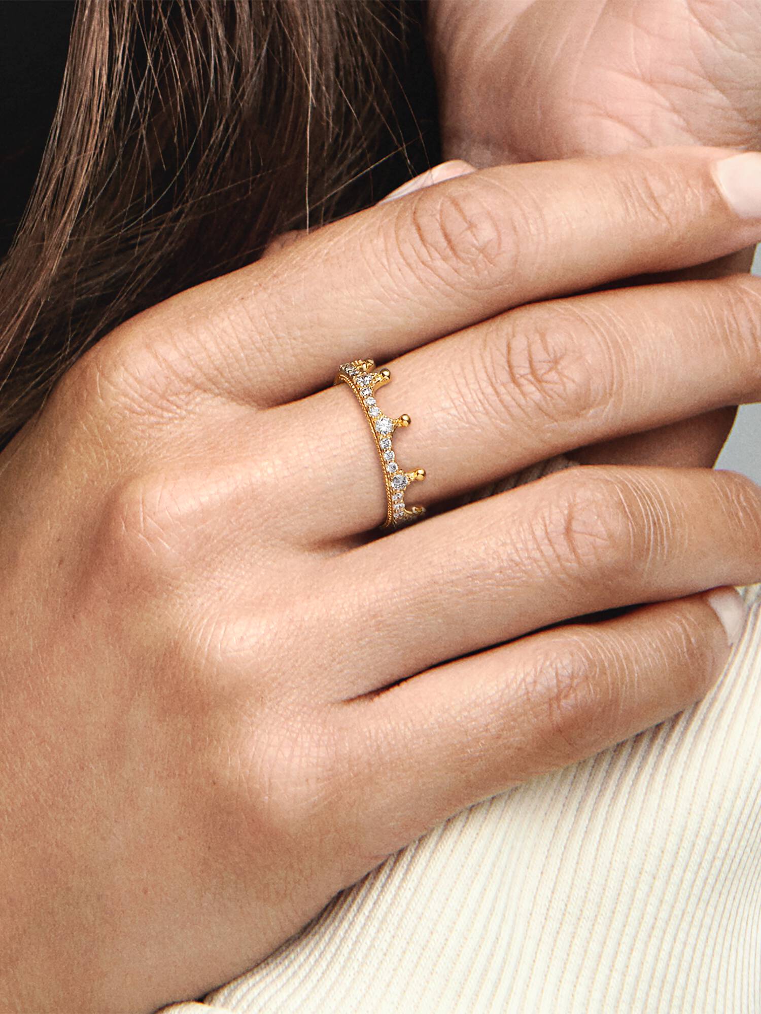 Crown 14k gold-plated ring with clear cubic zirconia