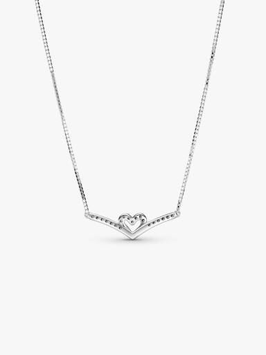 Sparkling Wishbone Heart Collier Necklace