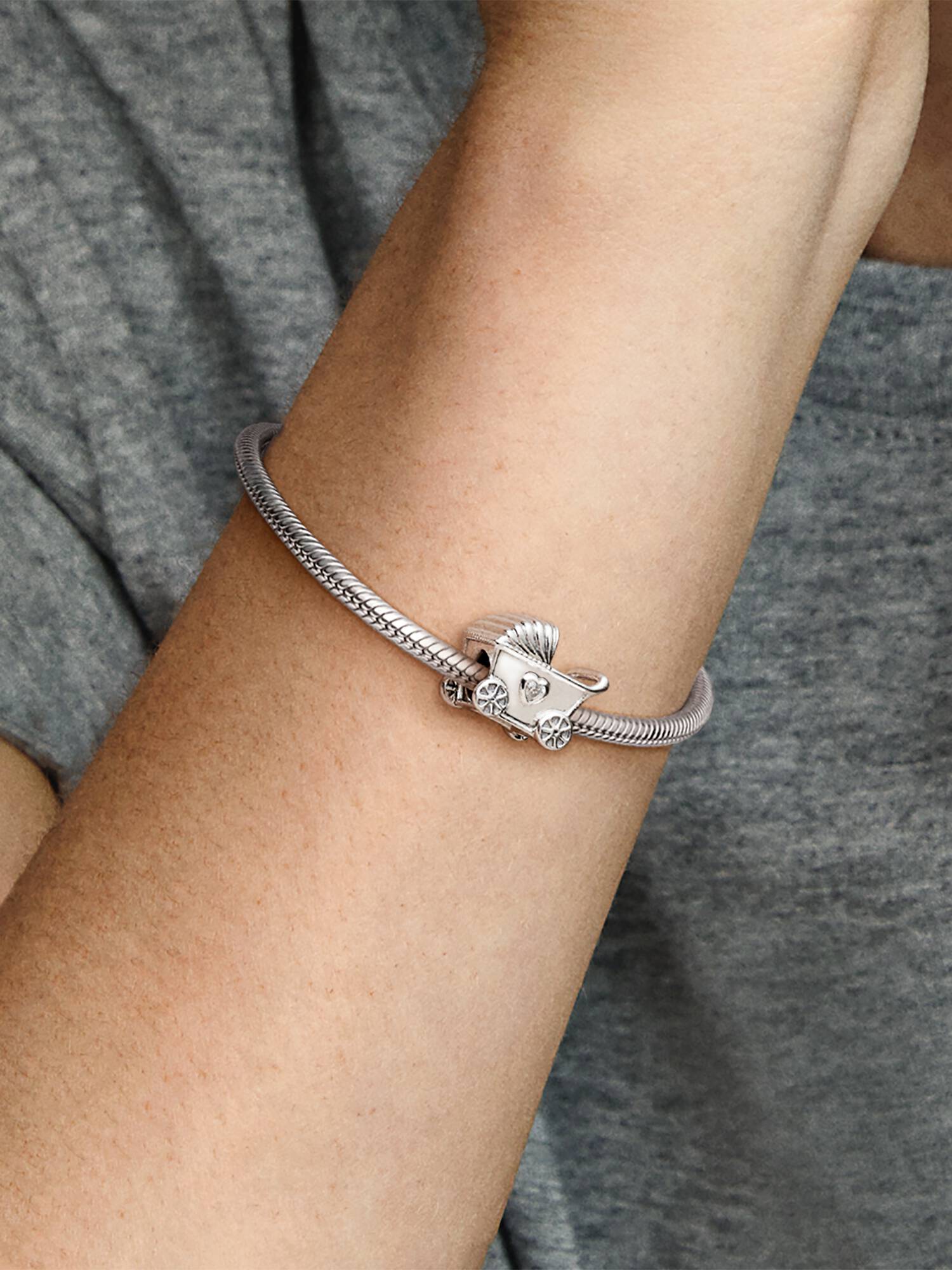 Baby carriage silver charm with clear cubic zirconia