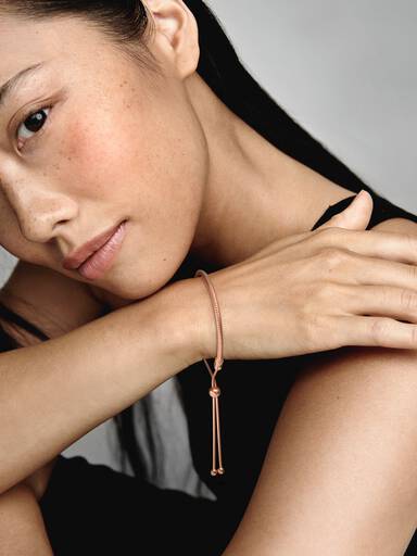 Snake chain 14k rose gold-plated bracelet with clear cubic zirconia