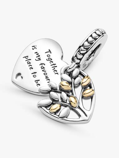 Two-Tone Family Tree Heart Dangle Charm