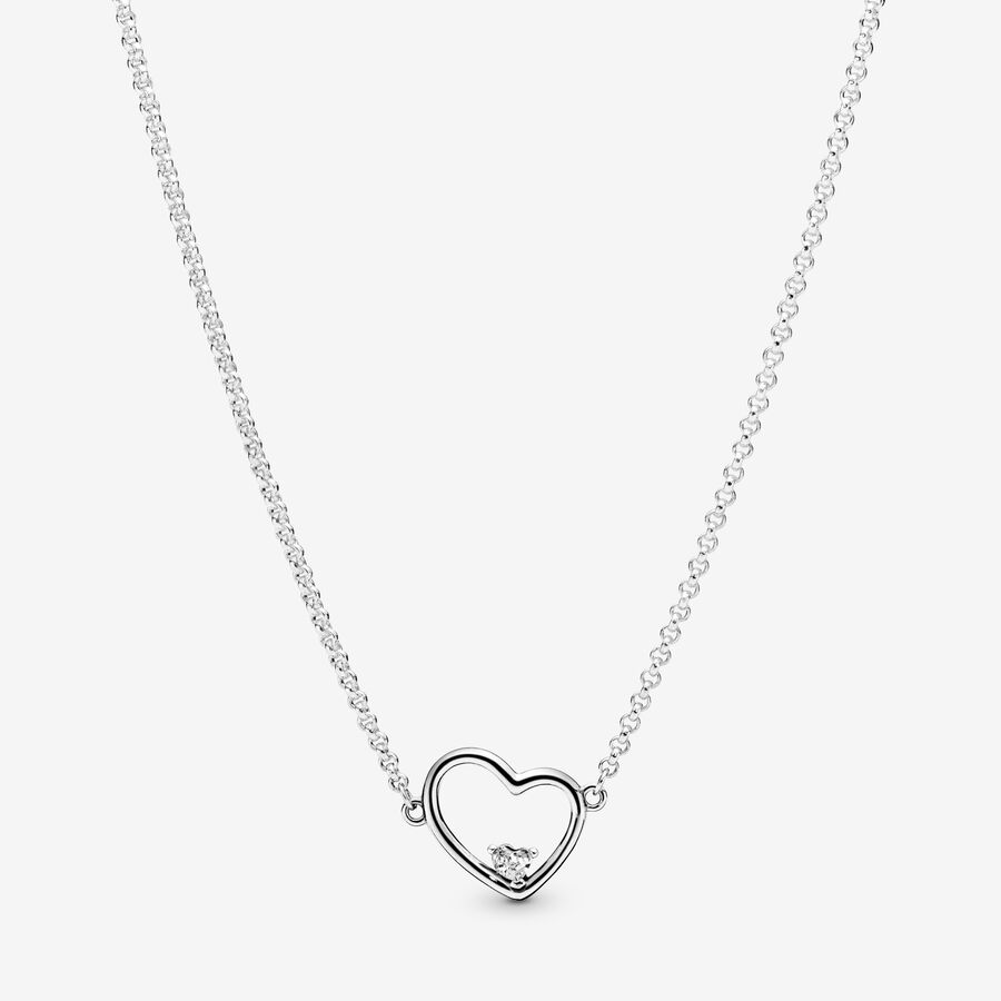 Asymmetrical heart silver collier with clear cubic zirconia image number 0