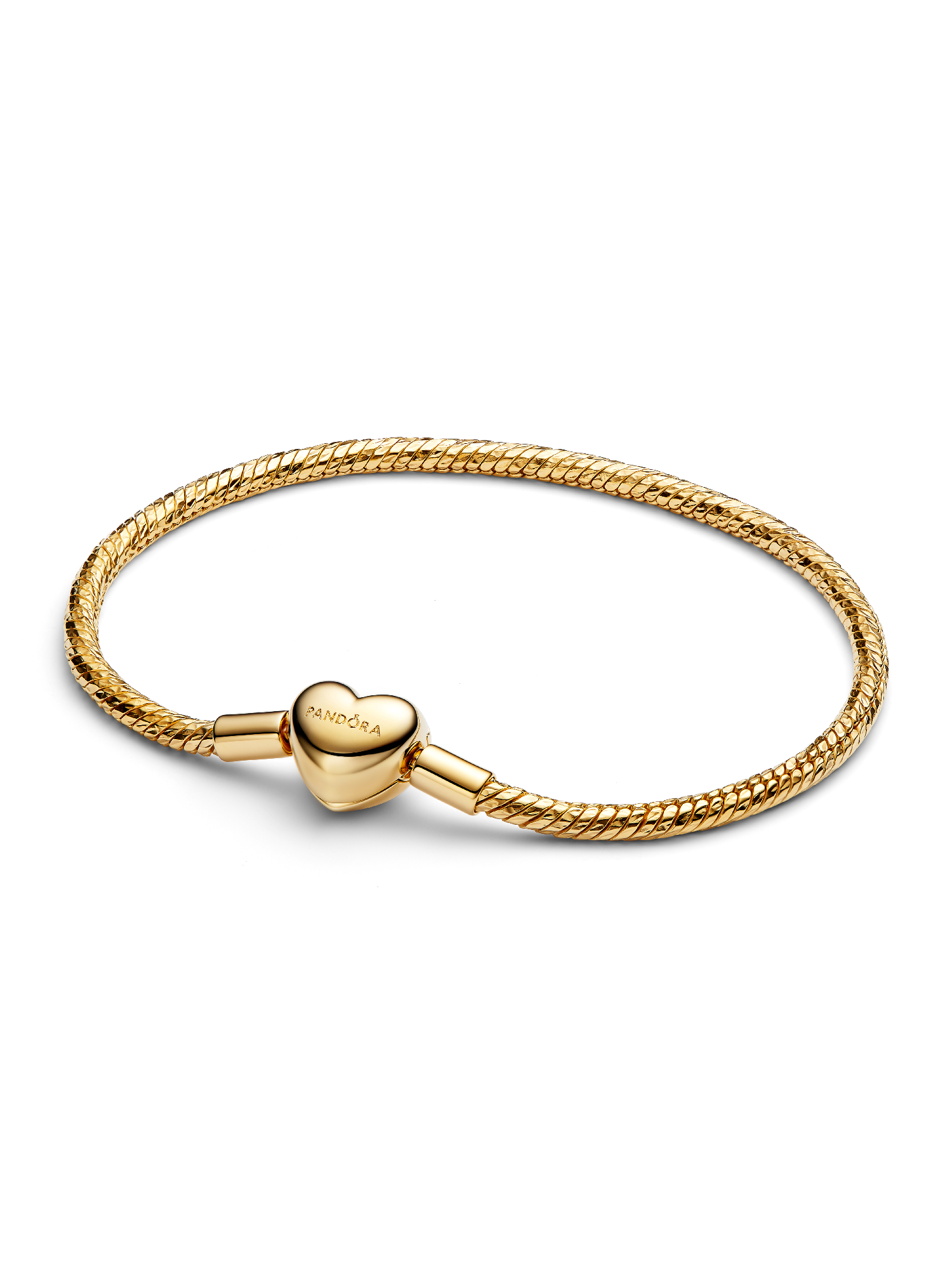 Heart Clasp Faceted Snake Chain Bracelet | Gold plated | Pandora ZA