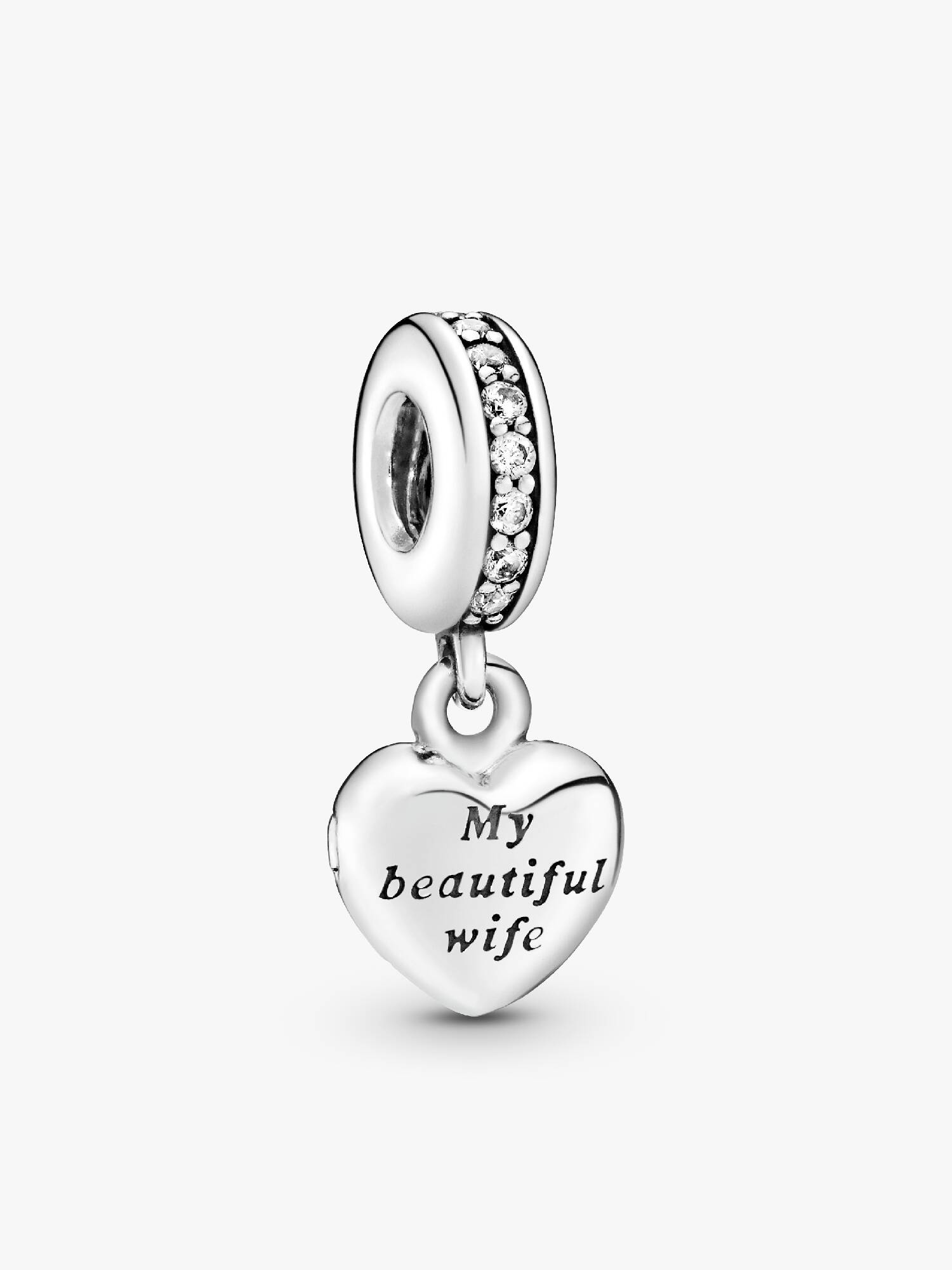 My beautiful wife heart silver dangle with cubic zirconia