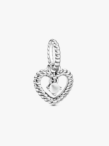 Milky White Beaded Heart Dangle Charm