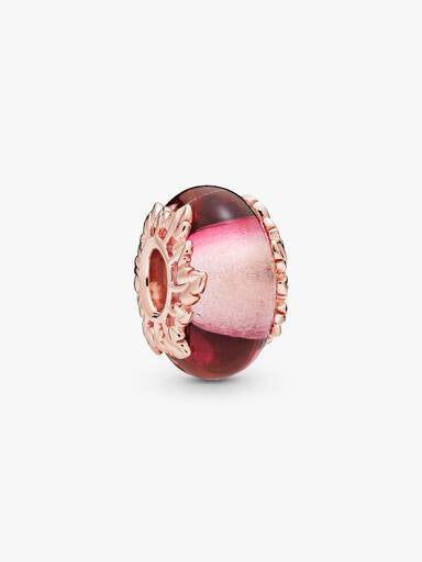 Pink Murano Glass & Leaves Charm