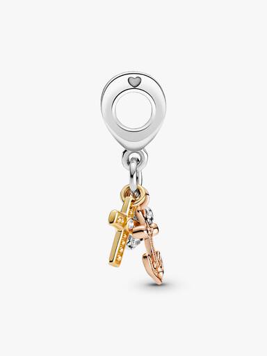 Triple-tone Cross, Heart, & Anchor Dangle Charm