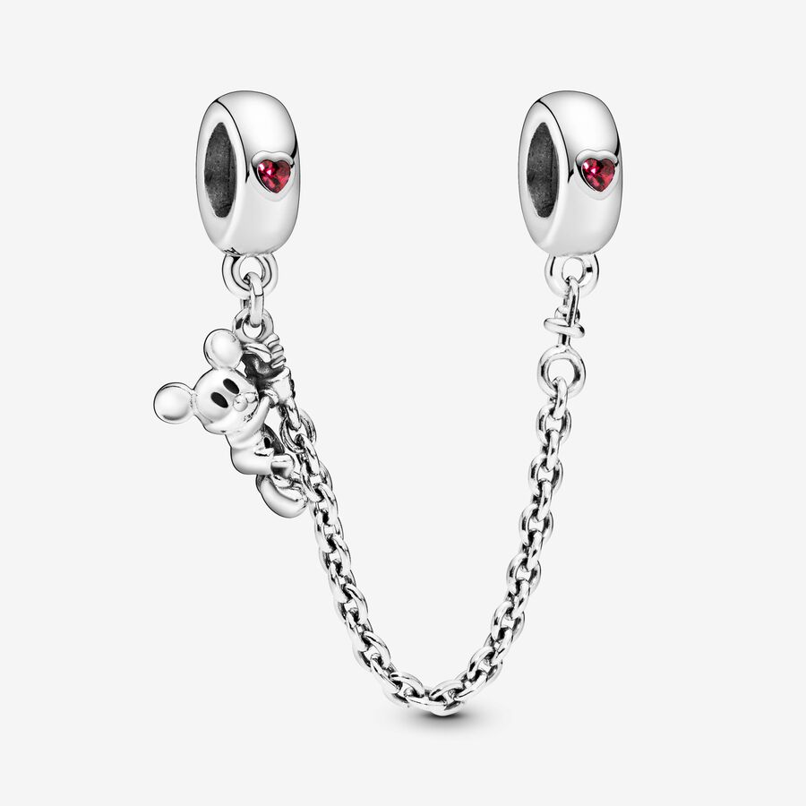 Disney Mickey silver safety chain with red cubic zirconia image number 0