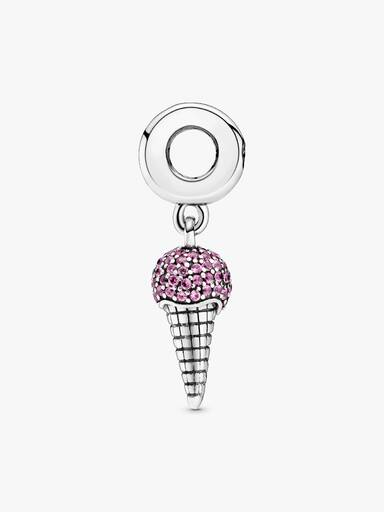 Ice cream sterling silver dangle with synthetic pink sapphire and clear cubic zirconia
