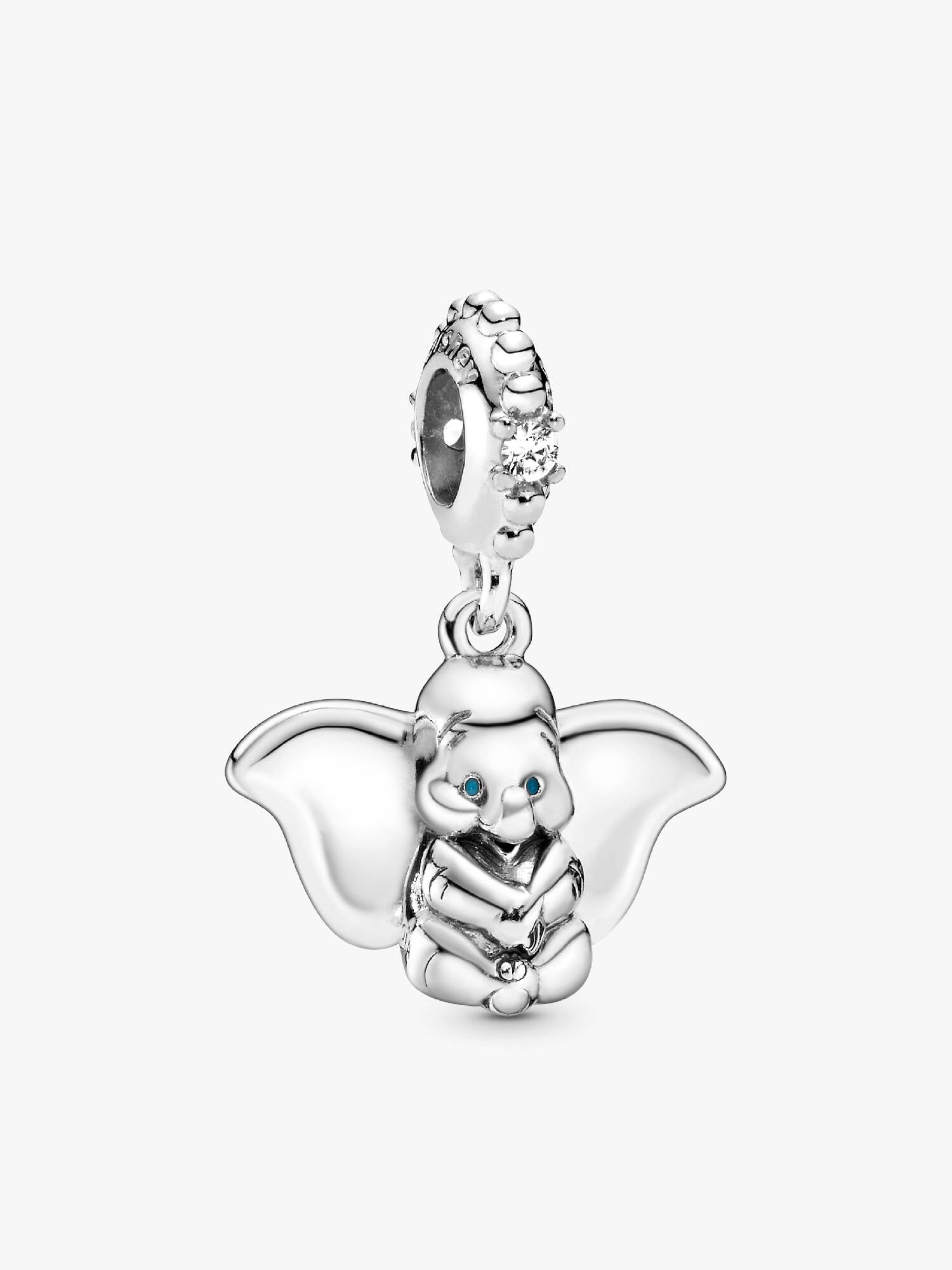 Disney Dumbo silver dangle with clear cubic zirconia and blue enamel