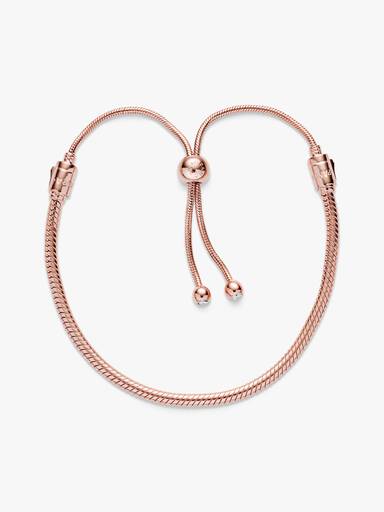 Snake chain 14k rose gold-plated bracelet with clear cubic zirconia
