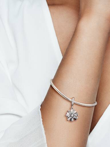 Daisy sterling silver dangle with clear cubic zirconia