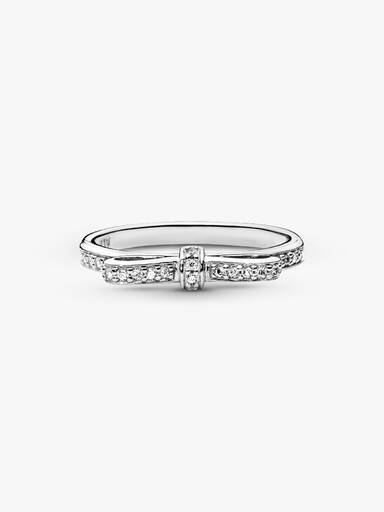 Bow silver ring with cubic zirconia