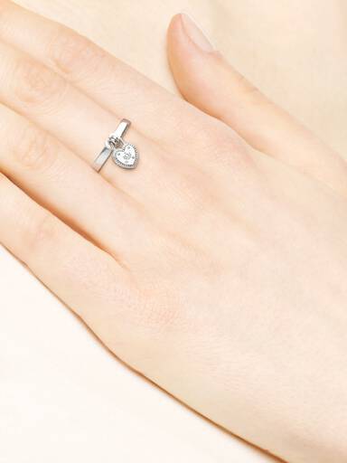 Heart padlock silver ring