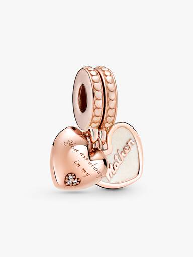 Mother & daughter 14k rose gold-plated split dangle with silver enamel and clear cubic zirconia