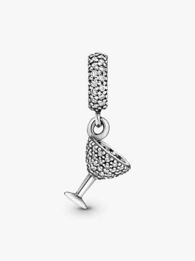 Cocktail glass silver dangle with cubic zirconia
