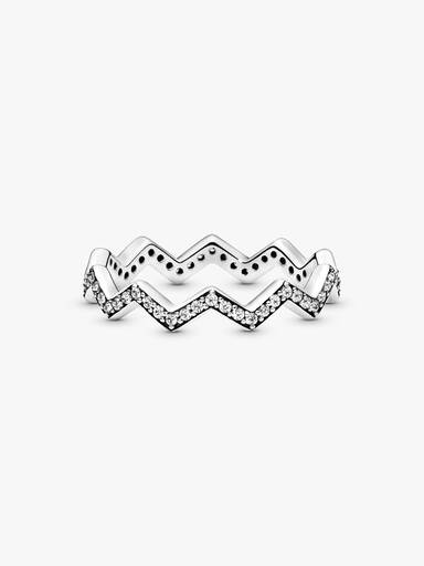 Zigzag silver ring with clear cubic zirconia