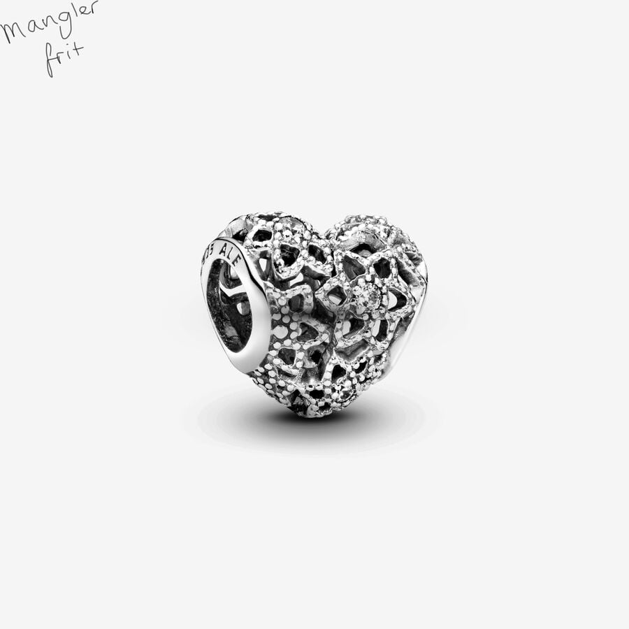 Openwork heart silver charm with clear cubic zirconia image number 0