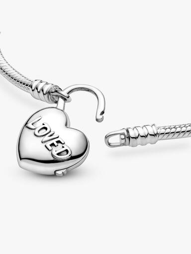 Snake chain silver bracelet and heart padlock clasp