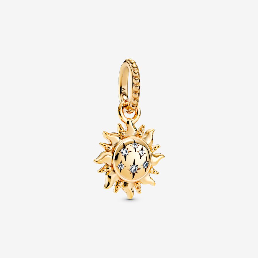 Sun 14k gold-plated pendant with clear cubic zirconia image number 0