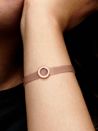 PANDORA Reflexions logo clip charm in 14k rose gold-plated