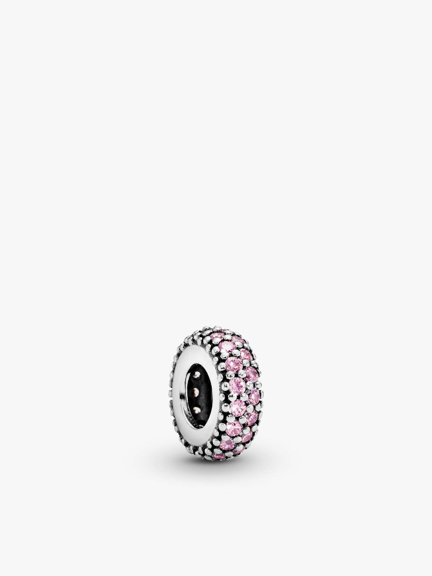 Abstract silver spacer with pink cubic zirconia