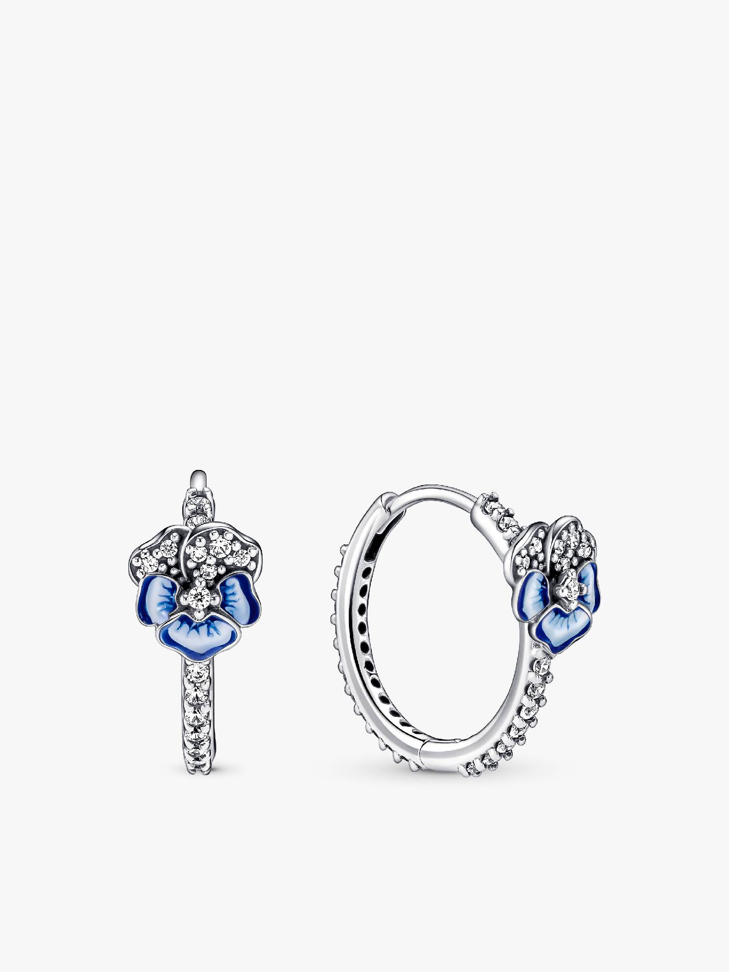 Blue Pansy Flower Hoop Earrings