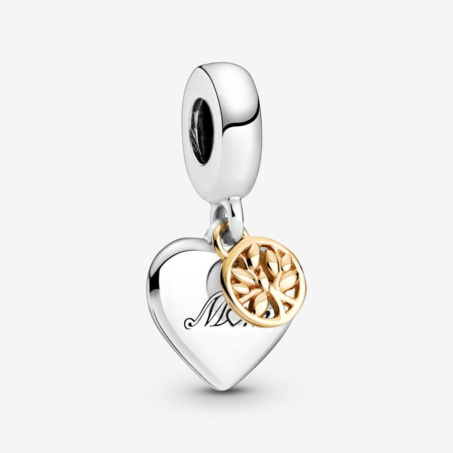Two-tone Family Tree & Heart Dangle Charm image number 0