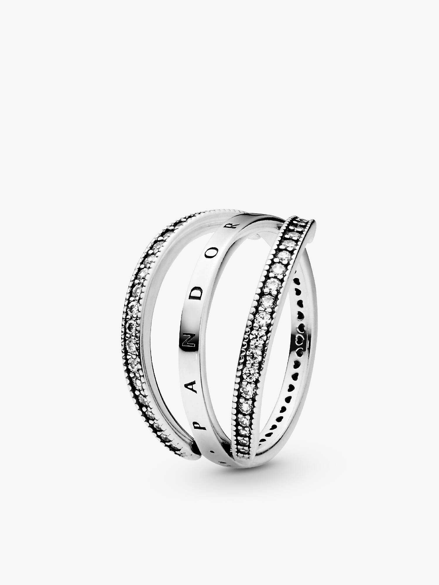 PANDORA logo reversible silver ring with clear cubic zirconia