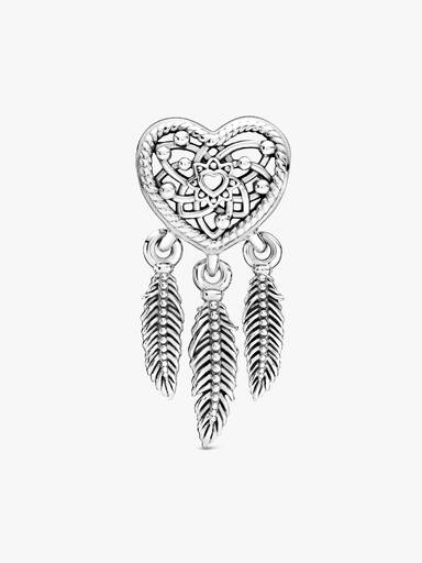 Openwork Heart & Three Feathers Dreamcatcher Charm