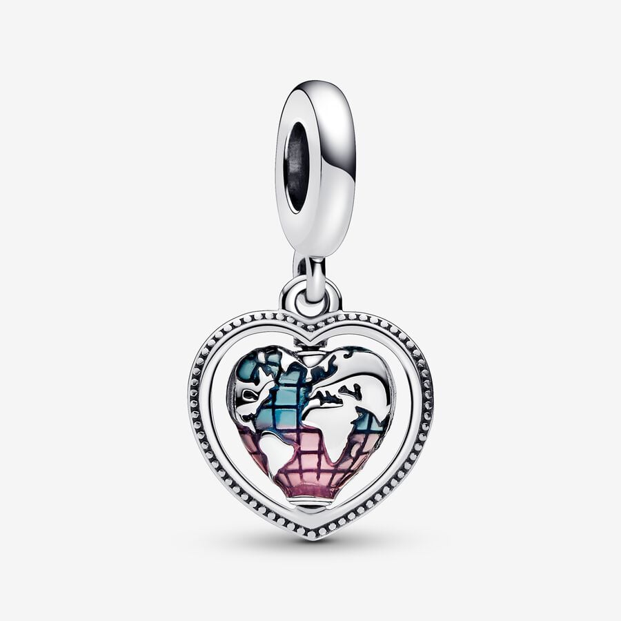 Family Spinning Heart Globe Dangle Charm image number 0