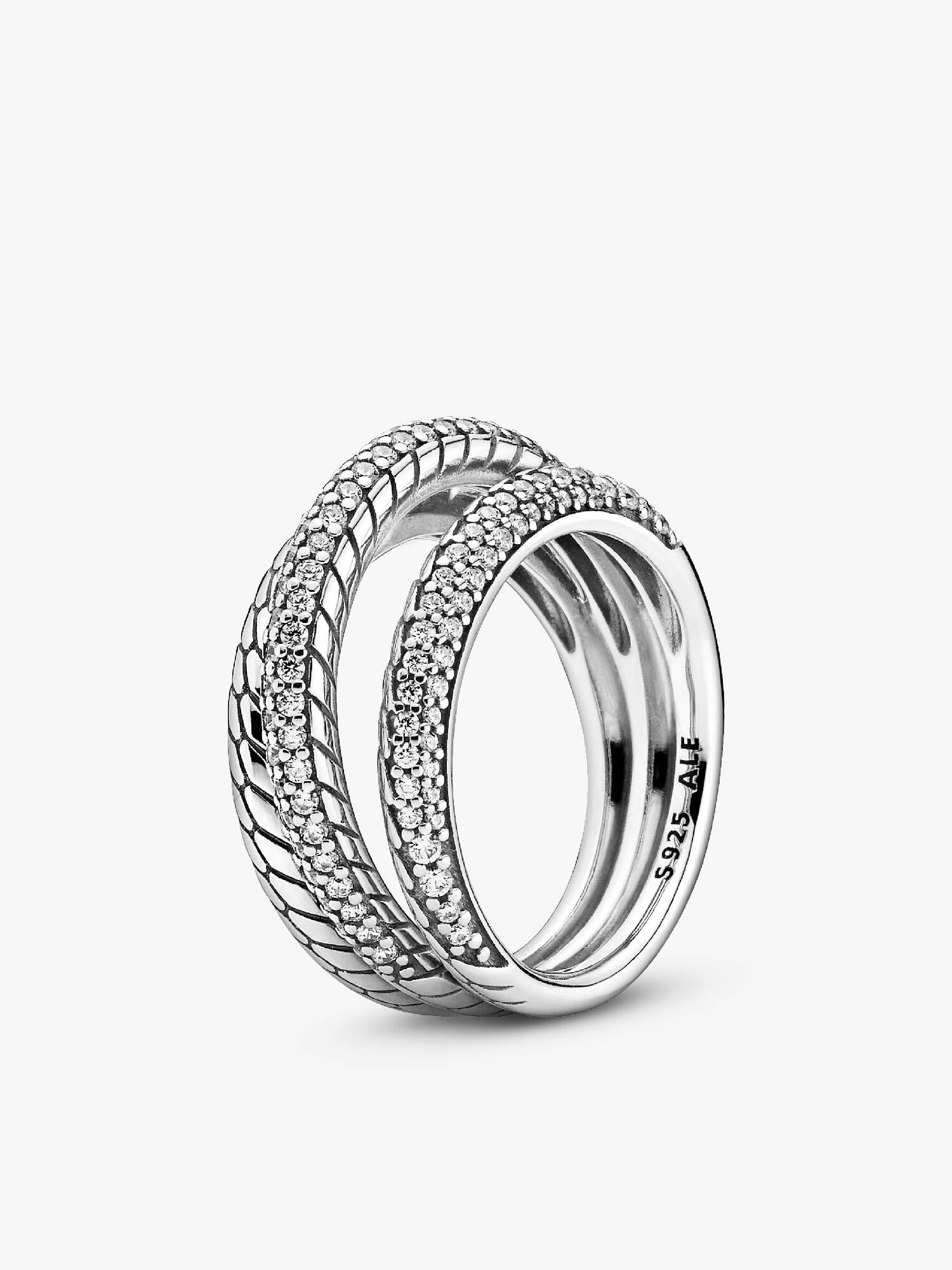 Triple Band Pavé Snake Chain Pattern Ring