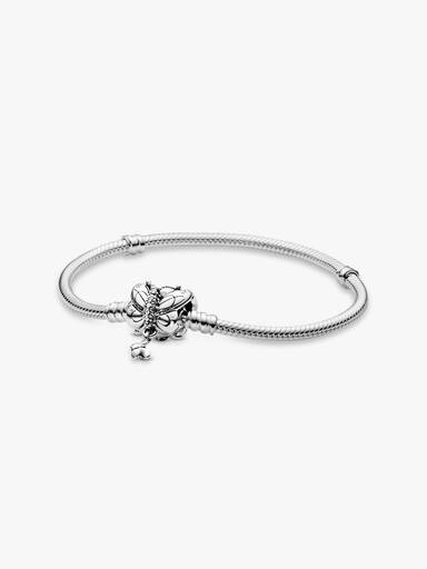 Snake chain silver bracelet and butterfly clasp with clear cubic zirconia