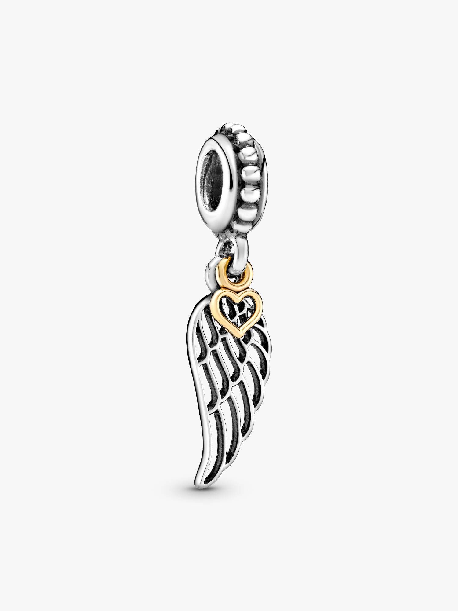 Angel wing silver dangle with 14k heart