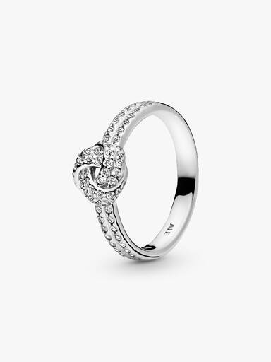 Love knot silver ring with clear cubic zirconia