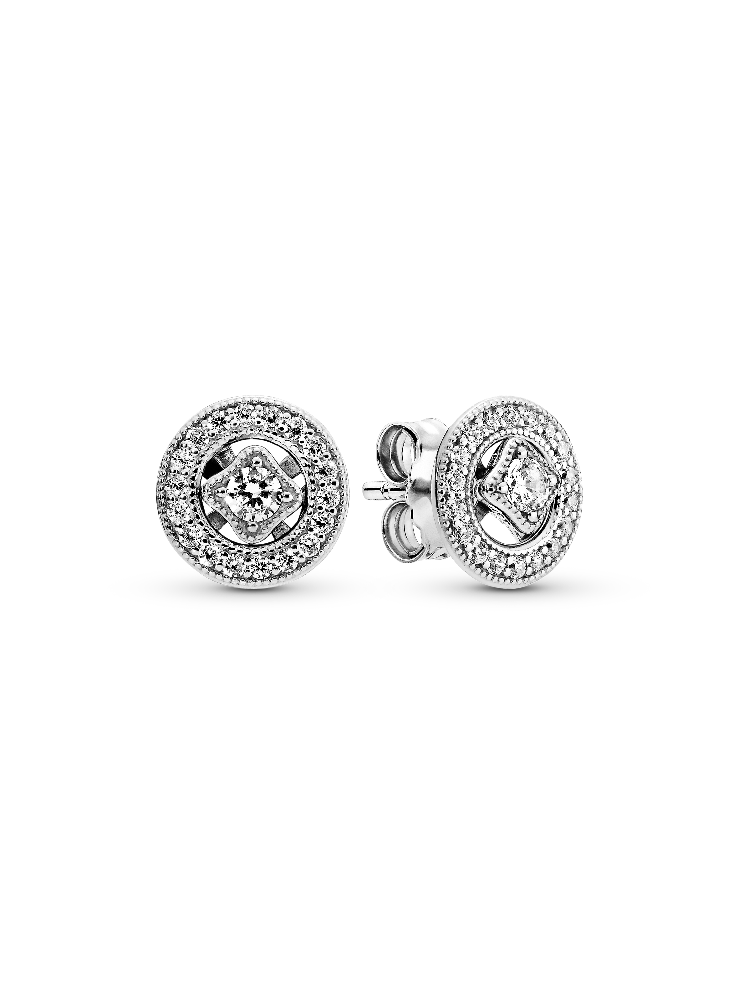 Silver stud earrings with detachable earring jackets and clear cubic zirconia