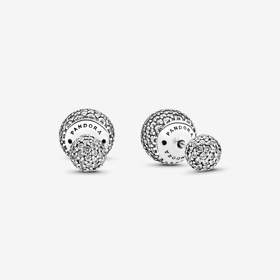 Double-sided silver earrings with clear cubic zirconia image number 0
